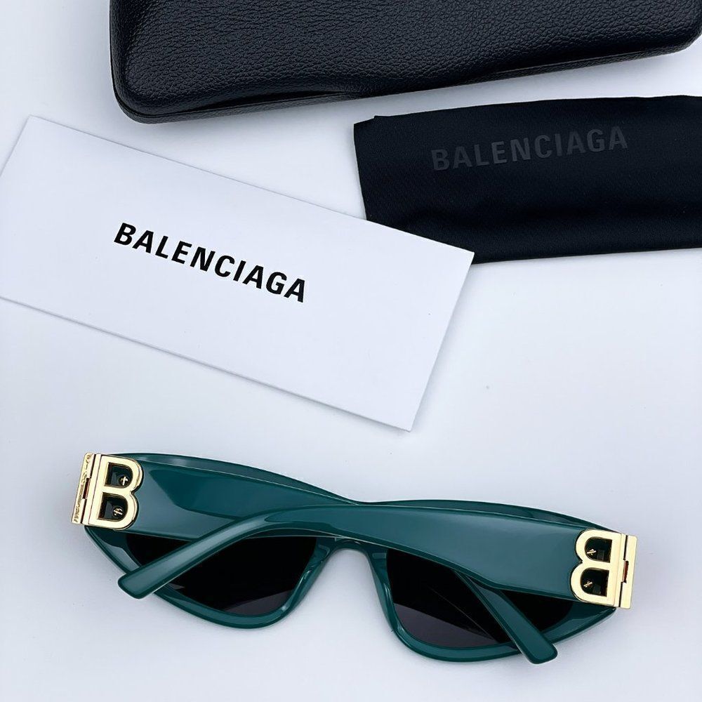 SALE! NEW Balenciaga BB0095S 005 Green Gold Logo Grey Cat Eye Unisex Sunglasses - Picture 16 of 16
